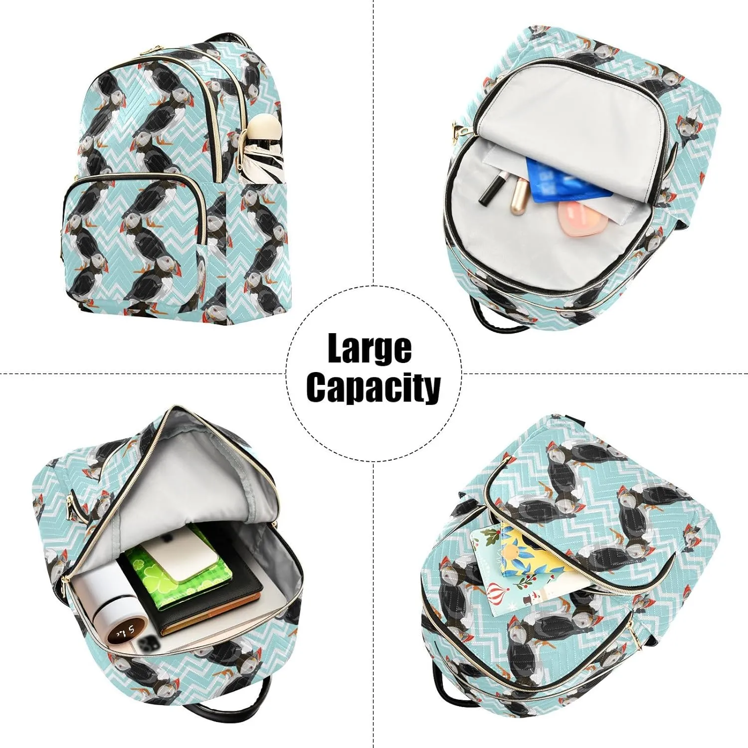 Puffin Bird Mini Backpack for Women, Travel Backpack Purse Daypack Shoulder Bag for Ladies