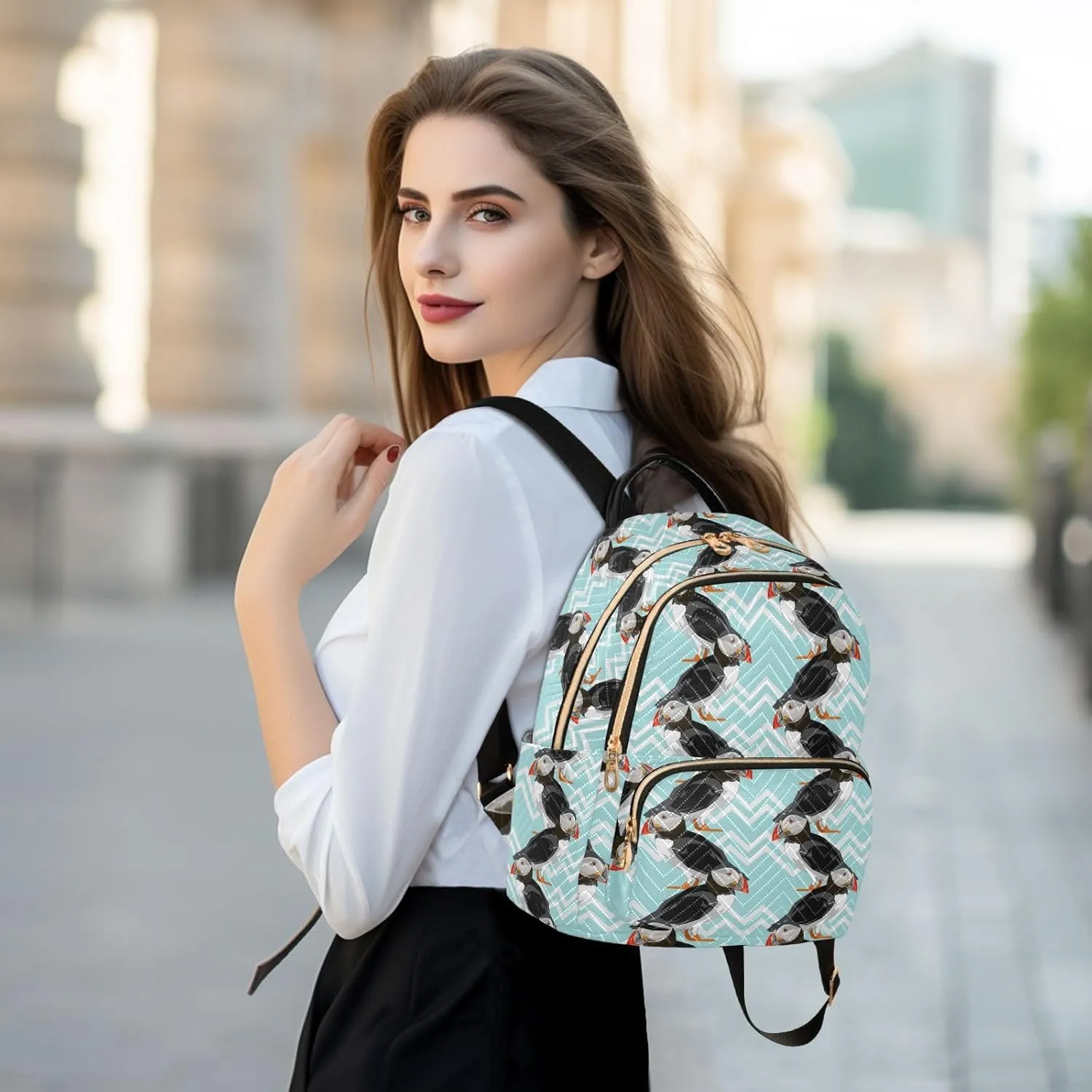 Puffin Bird Mini Backpack for Women, Travel Backpack Purse Daypack Shoulder Bag for Ladies