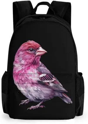 Purple Finch Bird Printed Backpack Causal Daypack Travel Laptop Shoulders Bag with Side Pockets for Men Women 13 X 7 X 16 Inch