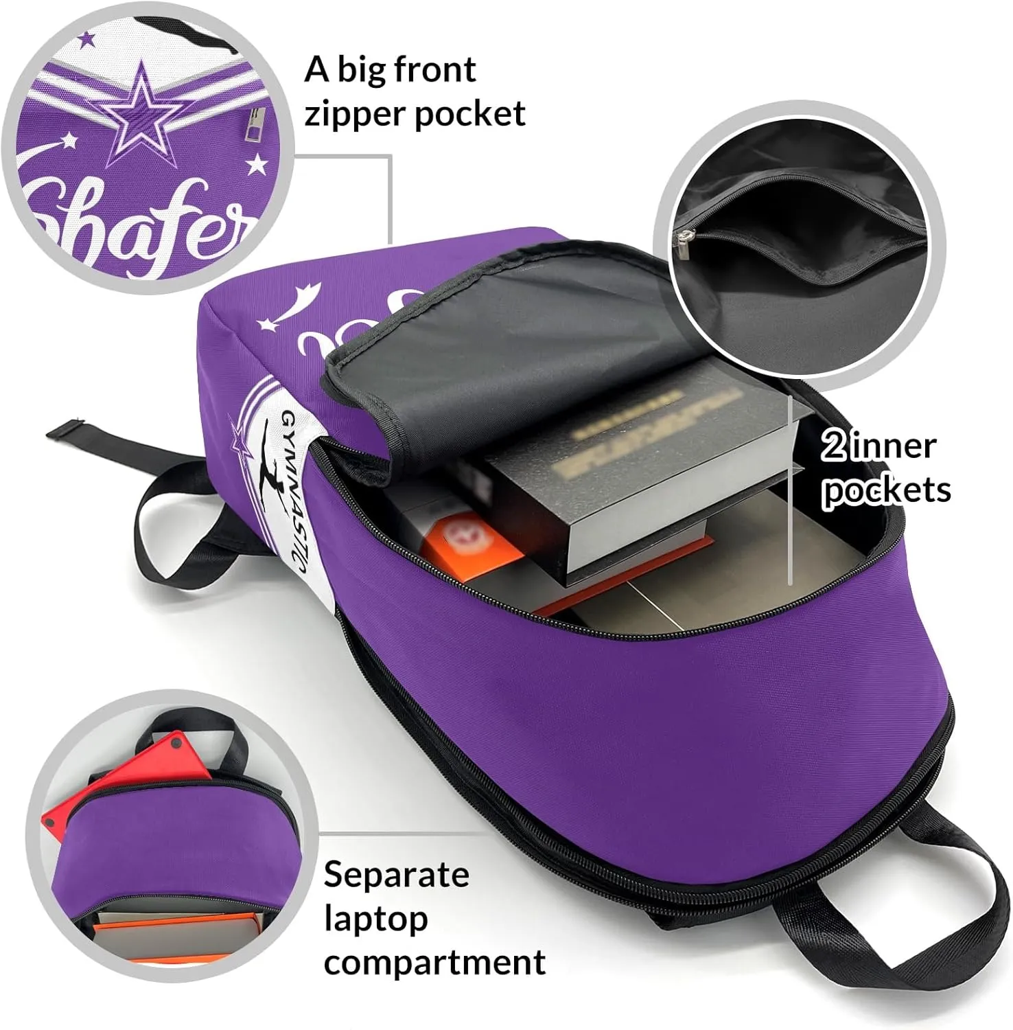 Purple Gymnastic Athlete Personalized Backpack for Teen Custom Travel Backpack for Boys Girs Bookbag Casual Bag Name Gift, Design 12, EU5566SS