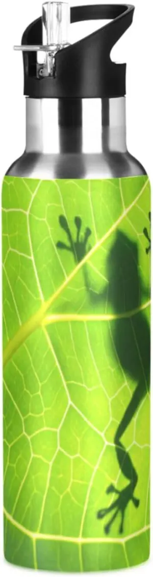 Qilmy Frog Shadow Sport Water Bottle with Straw Lid Double Wall Vacuum Insulated Flask Stainless Steel Water Bottle 20 oz