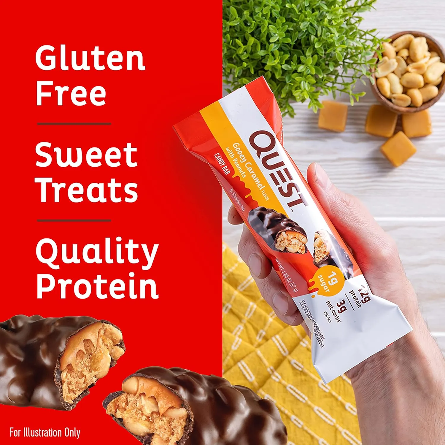 Quest Nutrition Candy Bars Gooey Caramel with Peanuts (12 Bars)