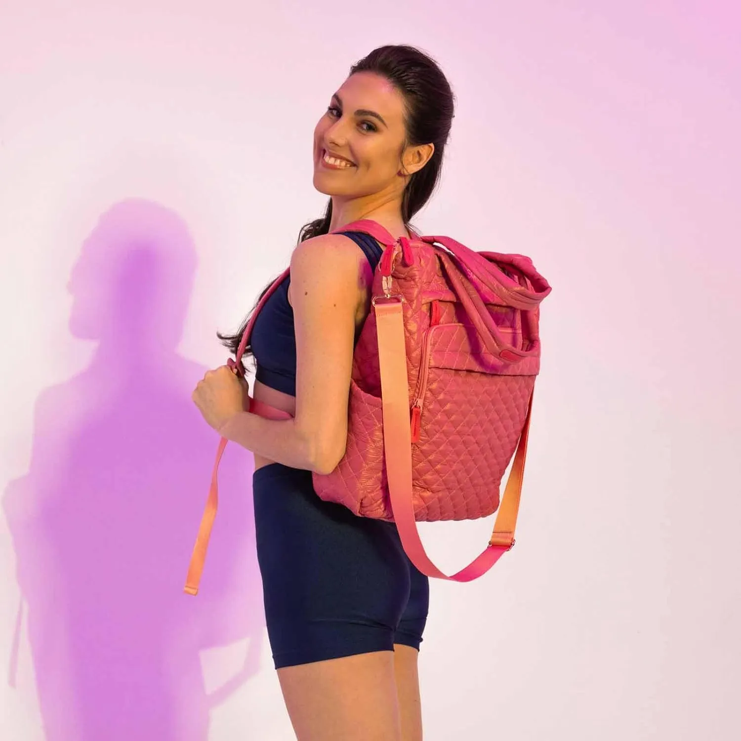 Quilted Nylon Dance Cali Backpack, Multiple Pockets, Black and Pink, The Tiler Peck Collection - BP04 (Pink)