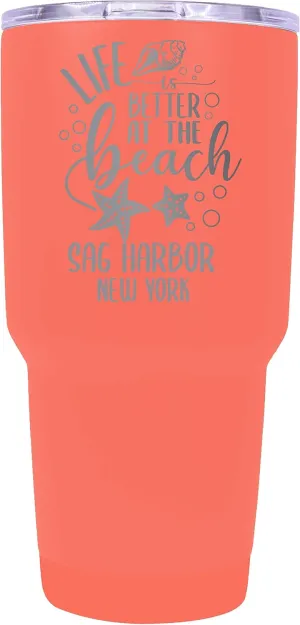 R and R Imports Sag Harbor New York Souvenir Laser Engraved 24 Oz Insulated Stainless Steel Tumbler Coral