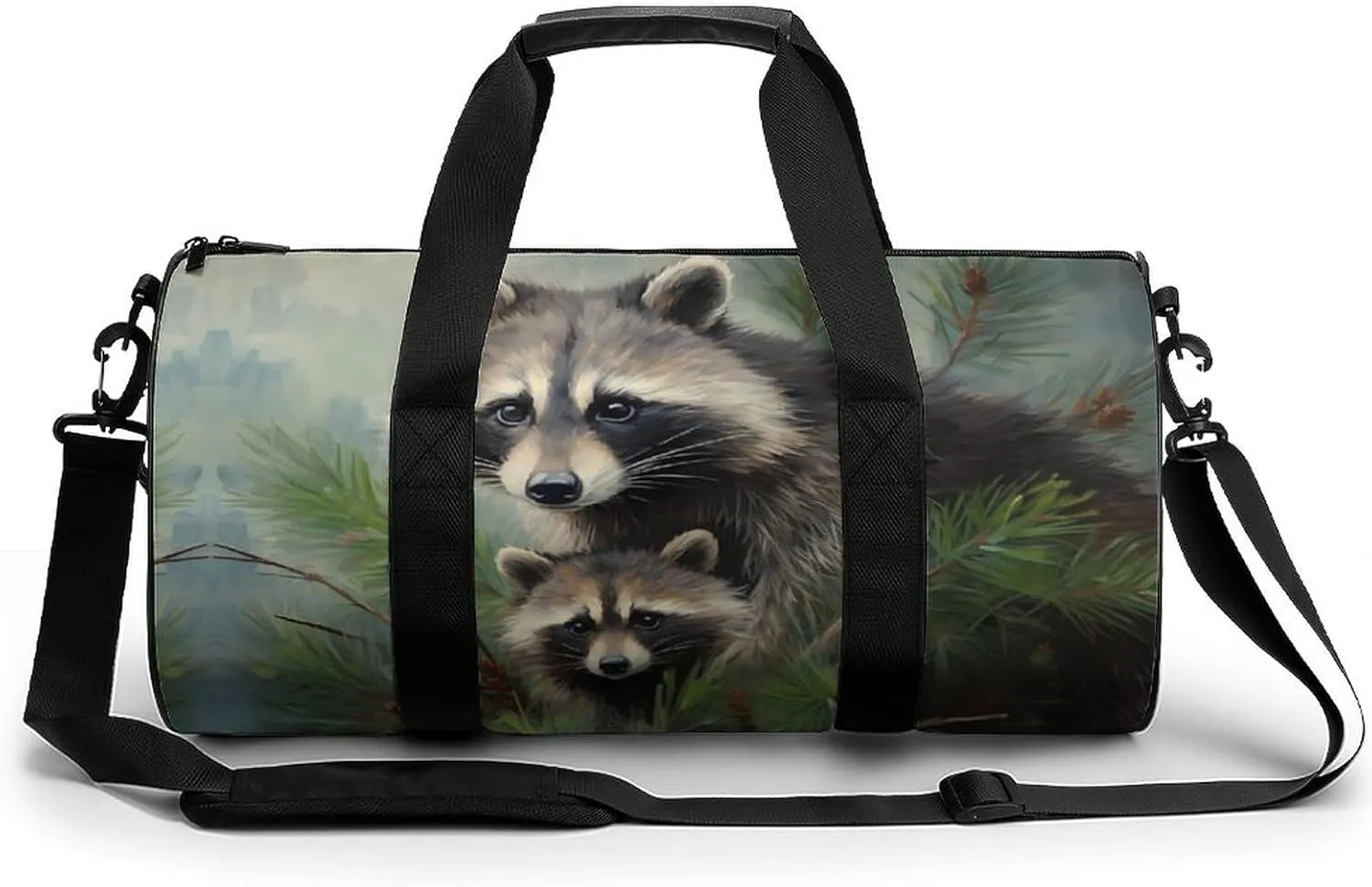 Raccoon And Little Travel Duffel Bag Gym Bags Sports Tote Shoulder Weekender Handbag for Men Women