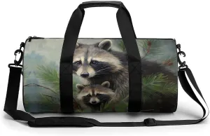 Raccoon And Little Travel Duffel Bag Gym Bags Sports Tote Shoulder Weekender Handbag for Men Women