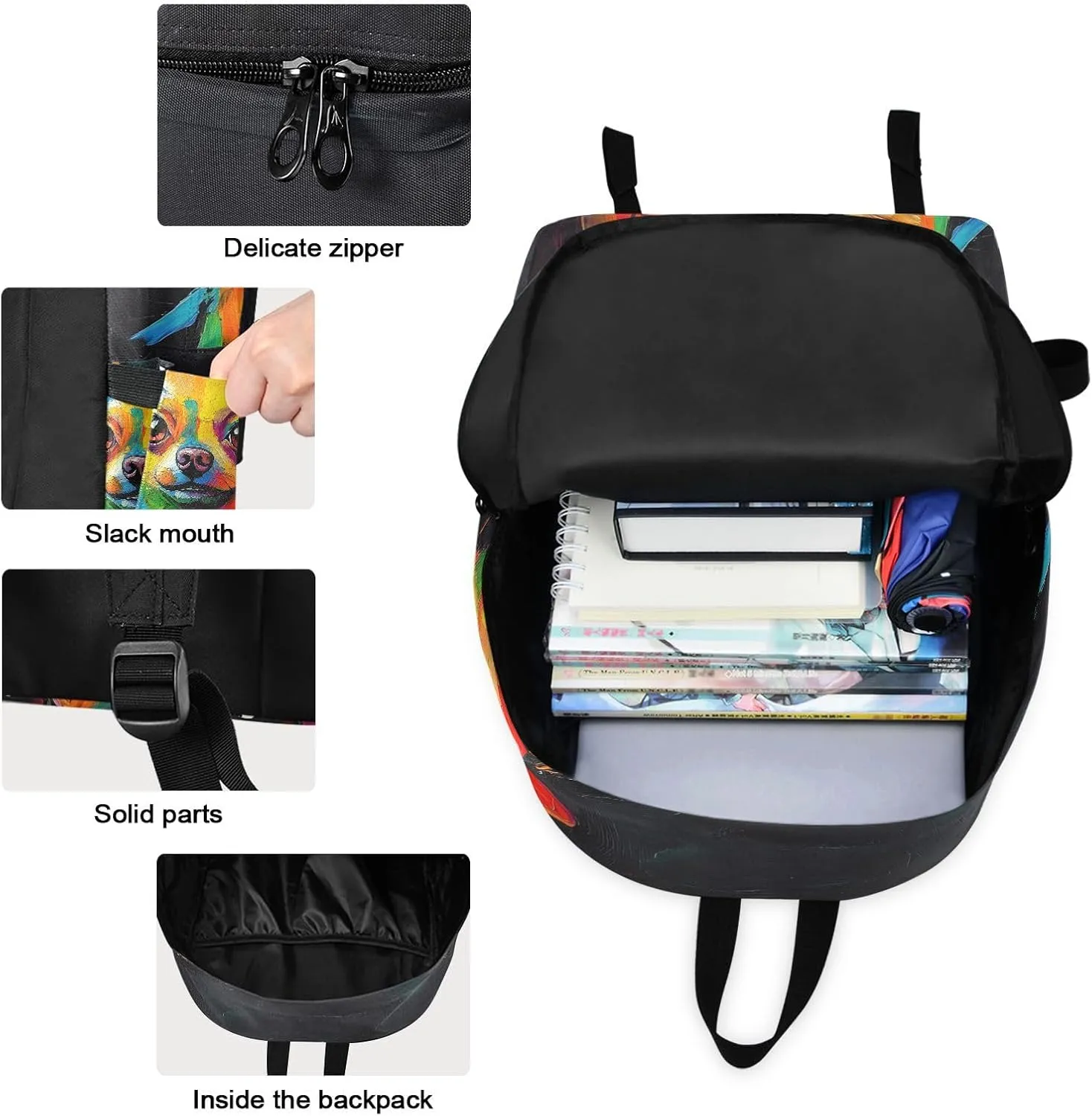 Rainbow Art Dog Puppy Backpack Set with Lunch Bag for Girls Boys Elementary Primary School Kids Lightweight Daypack Set