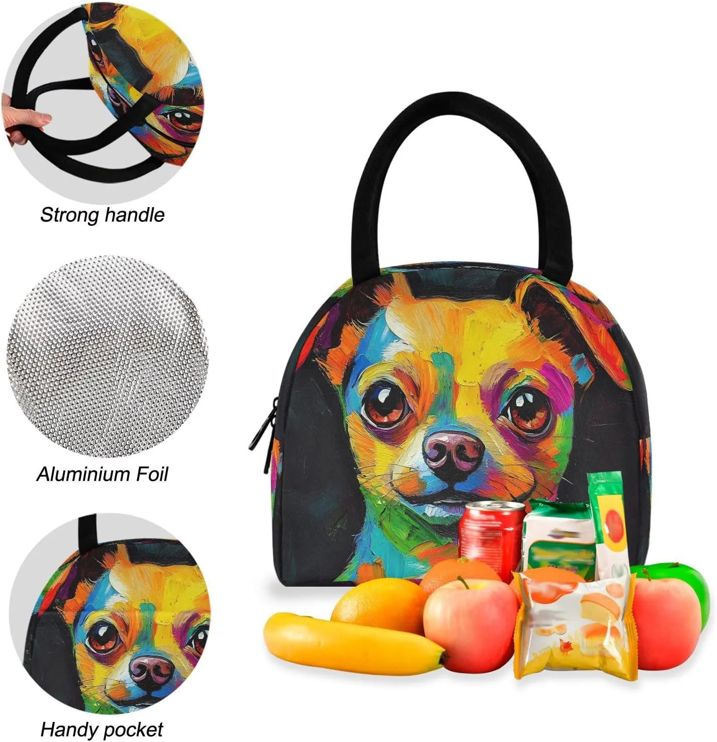 Rainbow Art Dog Puppy Backpack Set with Lunch Bag for Girls Boys Elementary Primary School Kids Lightweight Daypack Set