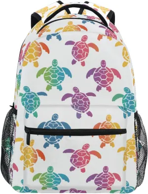 Rainbow Color Sea Turtle School Kids Backpack for Boys Girls Laptop Backpack Lightweight Travel Bag for Women Men