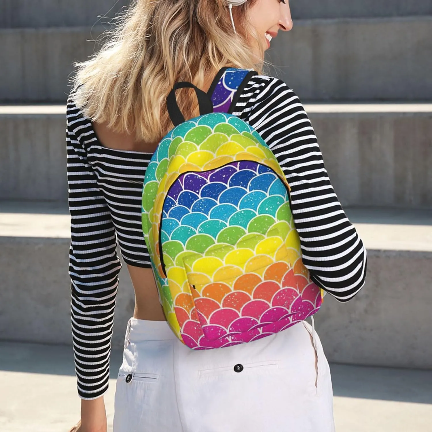 Rainbow Fish Scale Large Capacity Backpack, Men'S And Women'S Fashionable Travel Backpack, Leisure Work Bag,