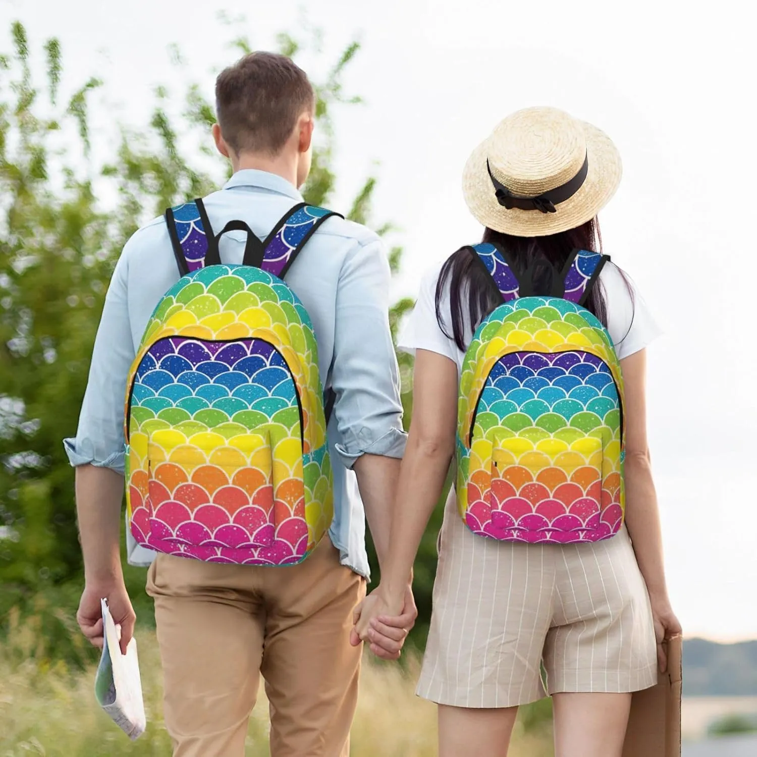 Rainbow Fish Scale Large Capacity Backpack, Men'S And Women'S Fashionable Travel Backpack, Leisure Work Bag,