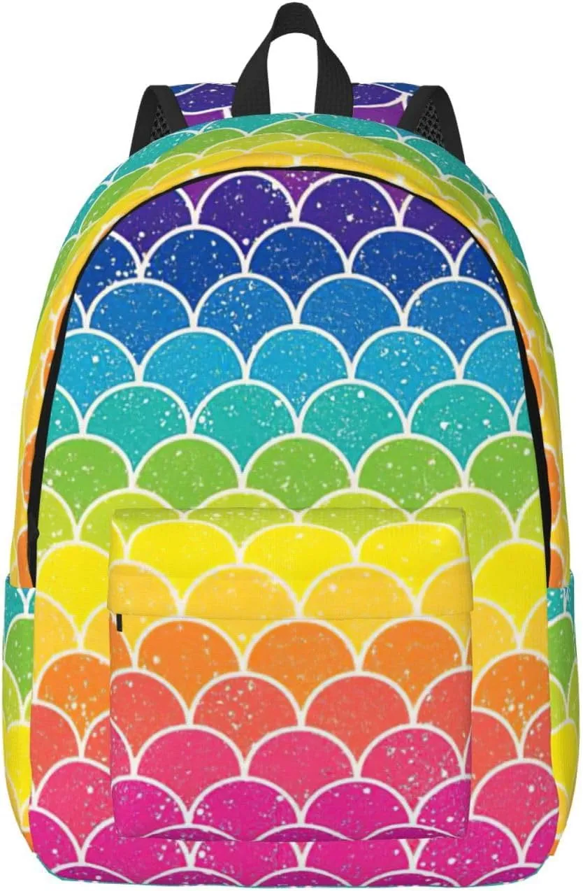 Rainbow Fish Scale Large Capacity Backpack, Men'S And Women'S Fashionable Travel Backpack, Leisure Work Bag,