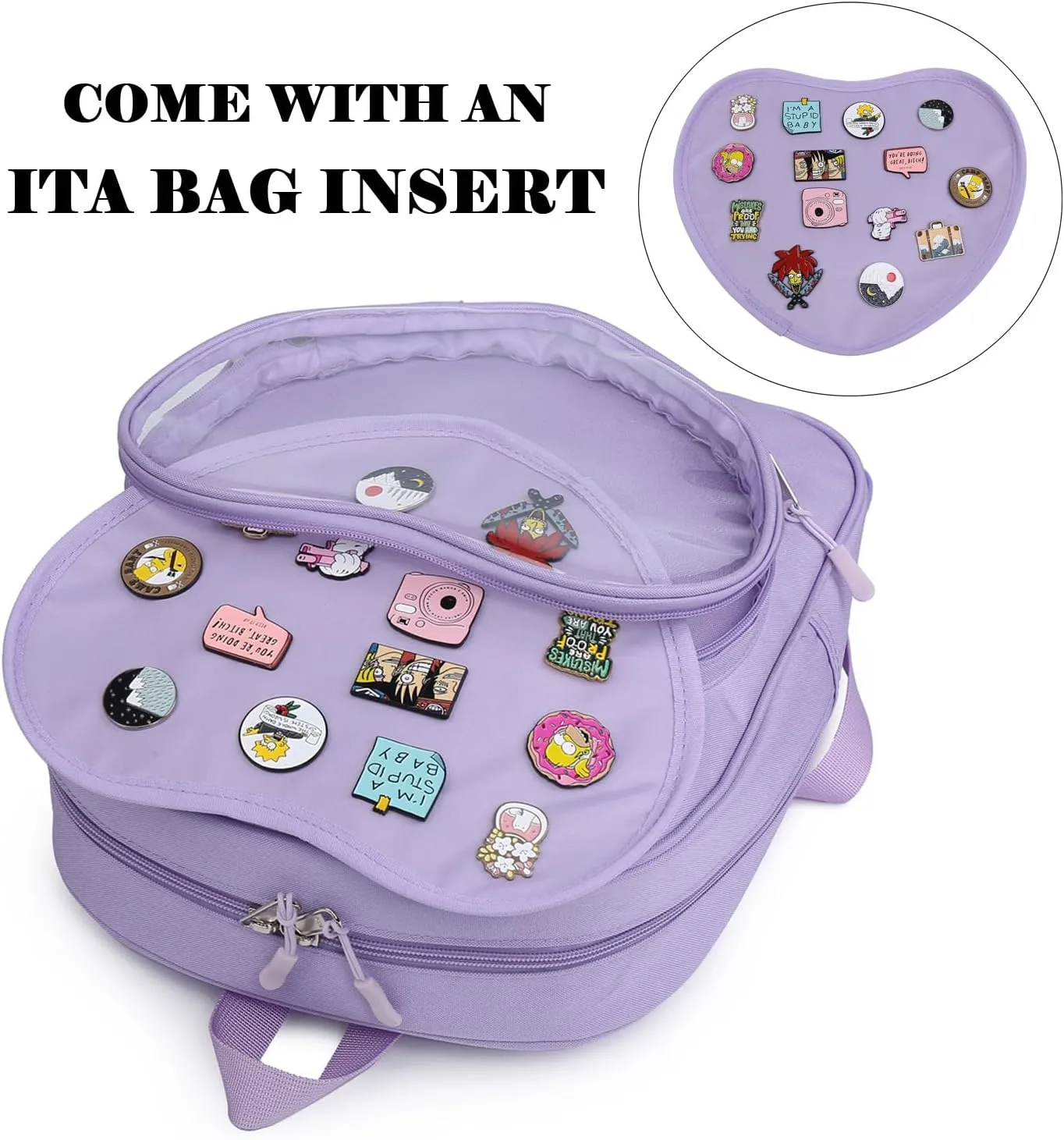 RAINBOW SMILE Ita Bag Backpack Oxford Heart Shaped Purse JK Uniform for Anime Pins Display School Travel