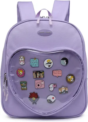 RAINBOW SMILE Ita Bag Backpack Oxford Heart Shaped Purse JK Uniform for Anime Pins Display School Travel