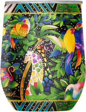 RainCaper 18/8 Stainless Steel Insulated Stemless Wine Tumbler | 12oz, BPA-Free, Double Wall for Hot & Cold | Travel-Friendly, Cup Holder Ready (Laurel Burch Jungle Song)