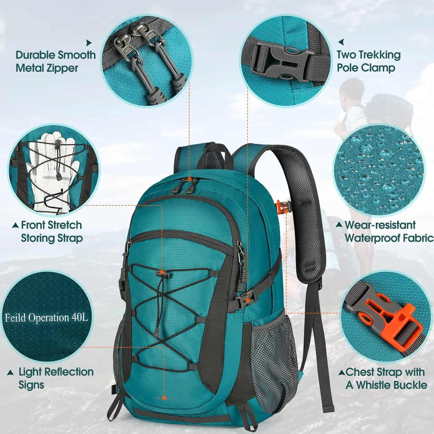 RAINSMORE Hiking Backpack 40L Waterproof Camping Backpack Lightweight Packable Backpack for Women Men Outdoor Travel Daypack