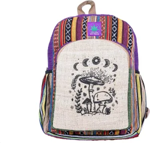 RARA Natural Handmade-Unique design Hemp Hippie backpack, very popular in FAIR TRADE Beautiful light weight backpack for college Adults. (Magic mushroom), Medium