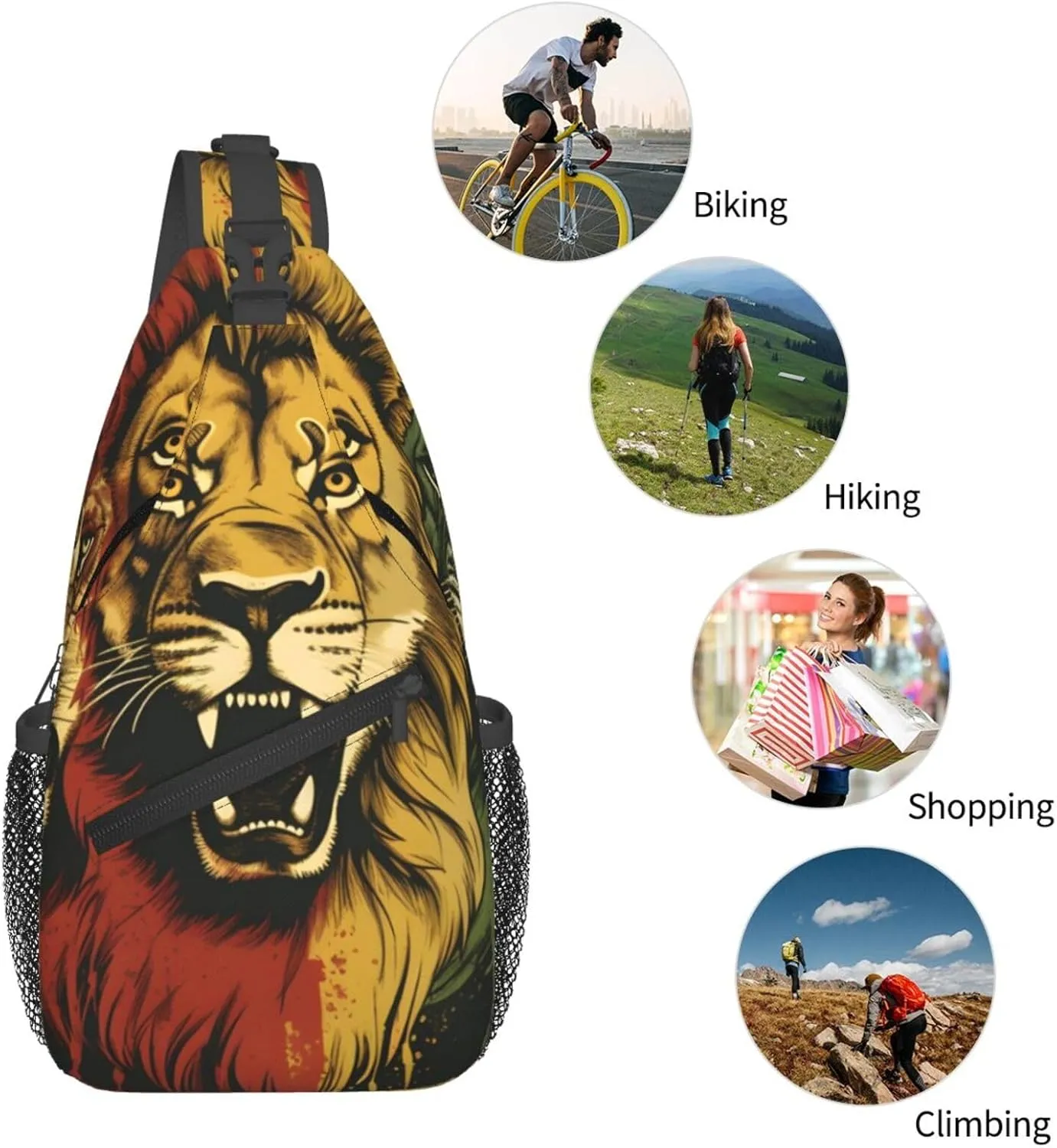 Rastafarian Lions Sling Backpack for Women Men, Chest Bag Daypack Crossbody for Travel Sport Running Hiking