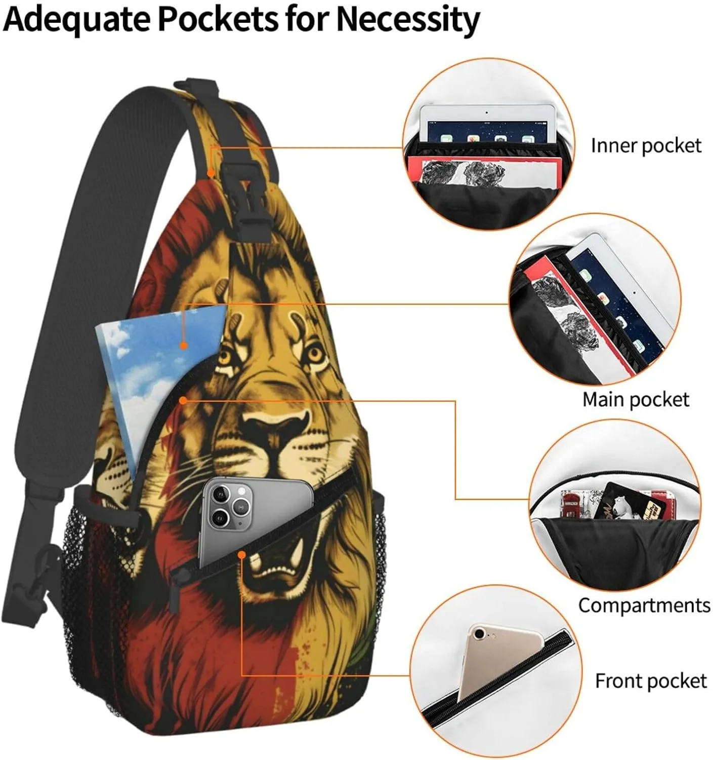 Rastafarian Lions Sling Backpack for Women Men, Chest Bag Daypack Crossbody for Travel Sport Running Hiking