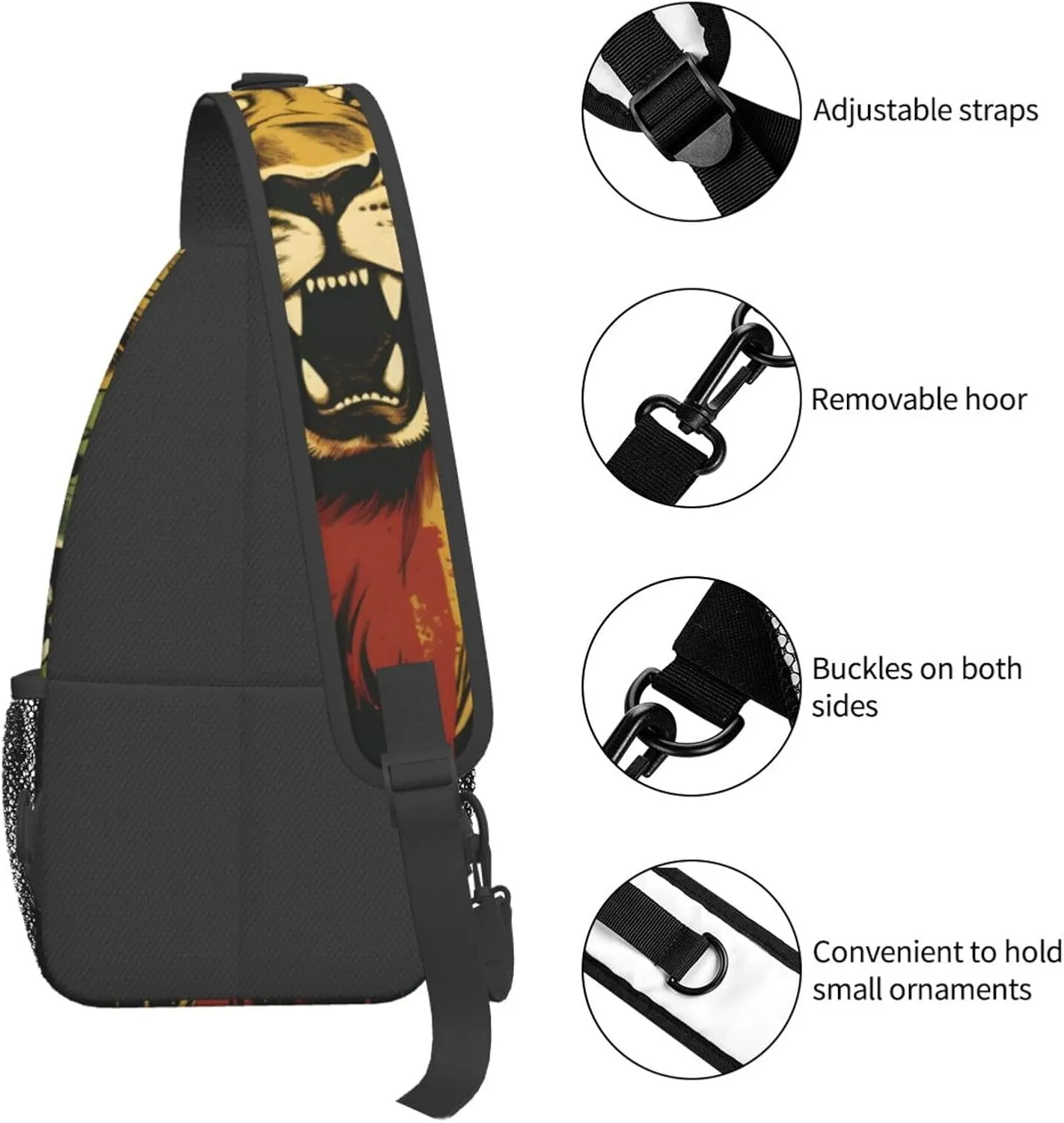 Rastafarian Lions Sling Backpack for Women Men, Chest Bag Daypack Crossbody for Travel Sport Running Hiking
