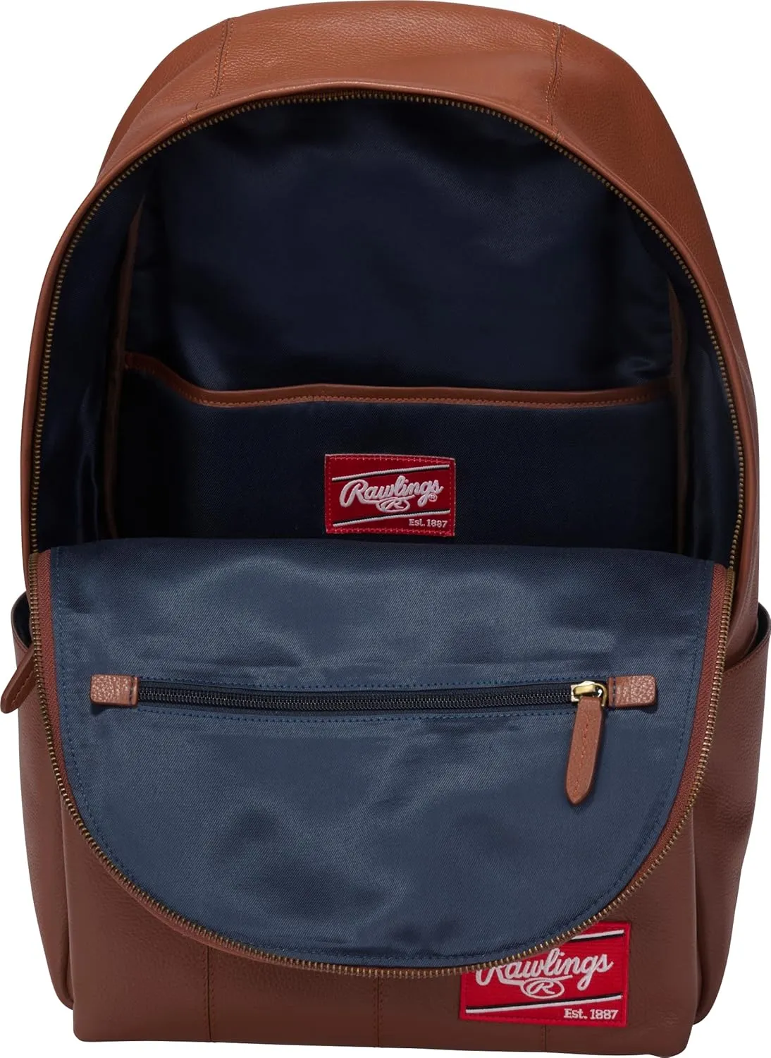 Rawlings Men's Leather Backpack Collection Strike Out, Tan, 5" x 12" x 17.5"