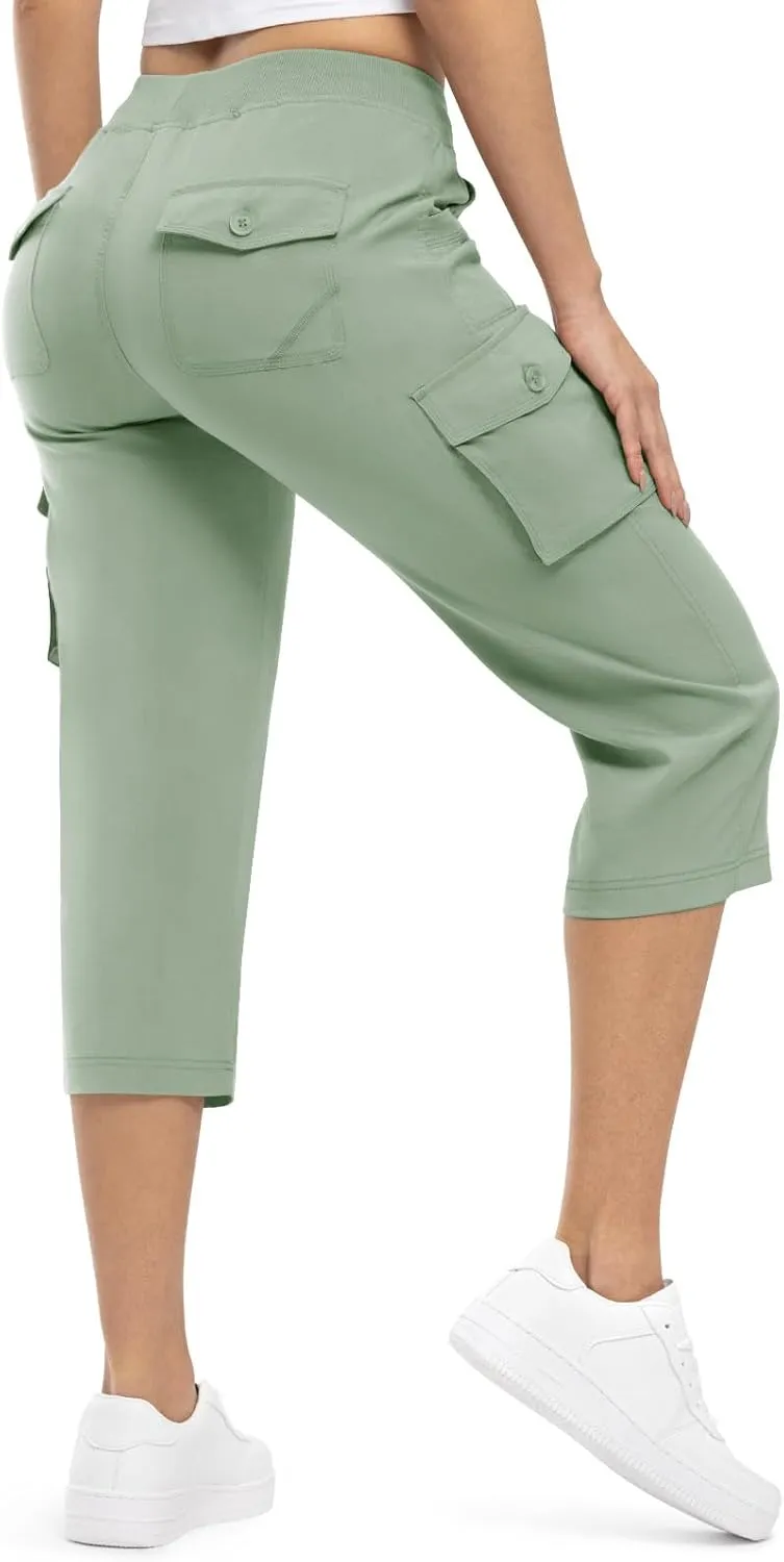 Rdruko Women's Cargo Capris Hiking Pants Lightweight Quick Dry Summer Outdoor Casual Travel Pants with Pockets