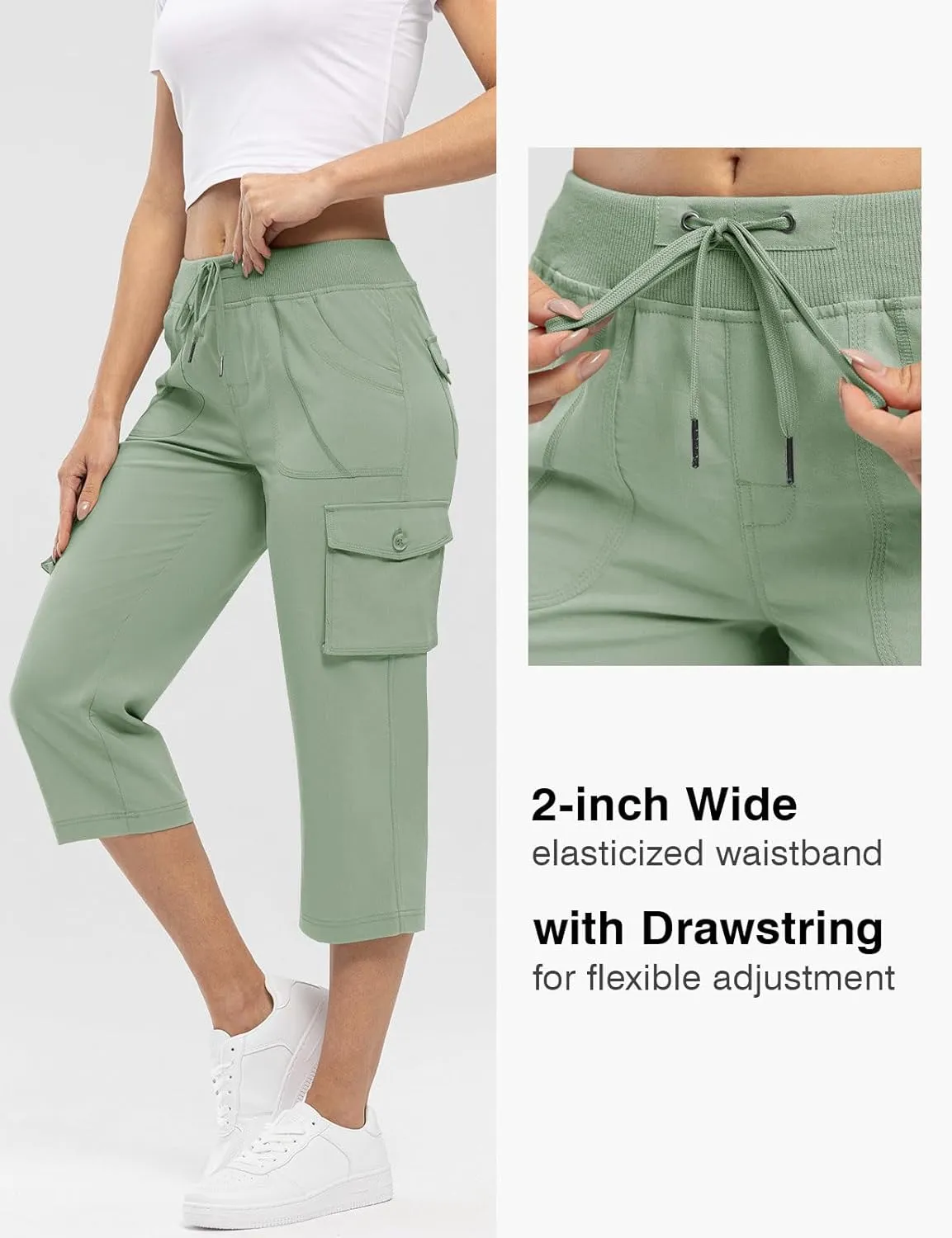 Rdruko Women's Cargo Capris Hiking Pants Lightweight Quick Dry Summer Outdoor Casual Travel Pants with Pockets