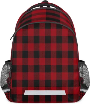 Red Black Plaid Backpack Buffalo Plaid Lightweight Backpack with Reflective Strip Travel Bag Casual Daypack Laptop Backpack