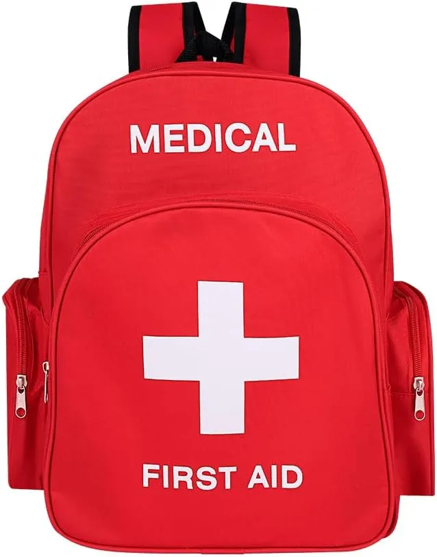 Red Emergency Bag First Aid Backpack Empty Medical First Aid Bag Treatment First Responder Trauma Bags for Camping Cycling Outings Daycare