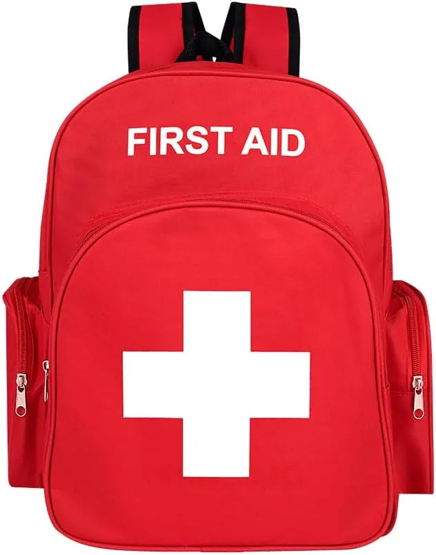 Red Emergency Bag First Aid Backpack Empty Medical First Aid Bag Treatment First Responder Trauma Bags for Camping Cycling Outings Daycare