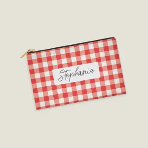 Red Gingham Personalized Zipper Pouch
