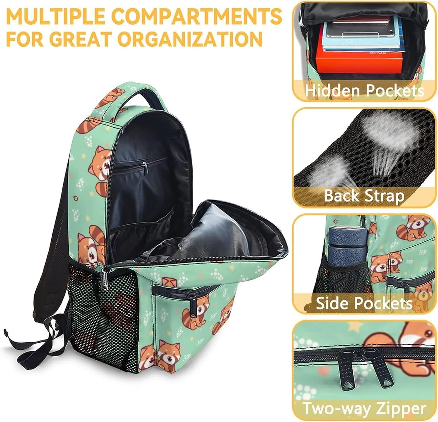 Red Panda Backpack with Lunch Box and Pencil Case for Girls Boys, 16 Inch School Bookbag with Adjustable Straps, Travel Bag Durable, Lightweight, Large Capacity