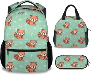 Red Panda Backpack with Lunch Box and Pencil Case for Girls Boys, 16 Inch School Bookbag with Adjustable Straps, Travel Bag Durable, Lightweight, Large Capacity