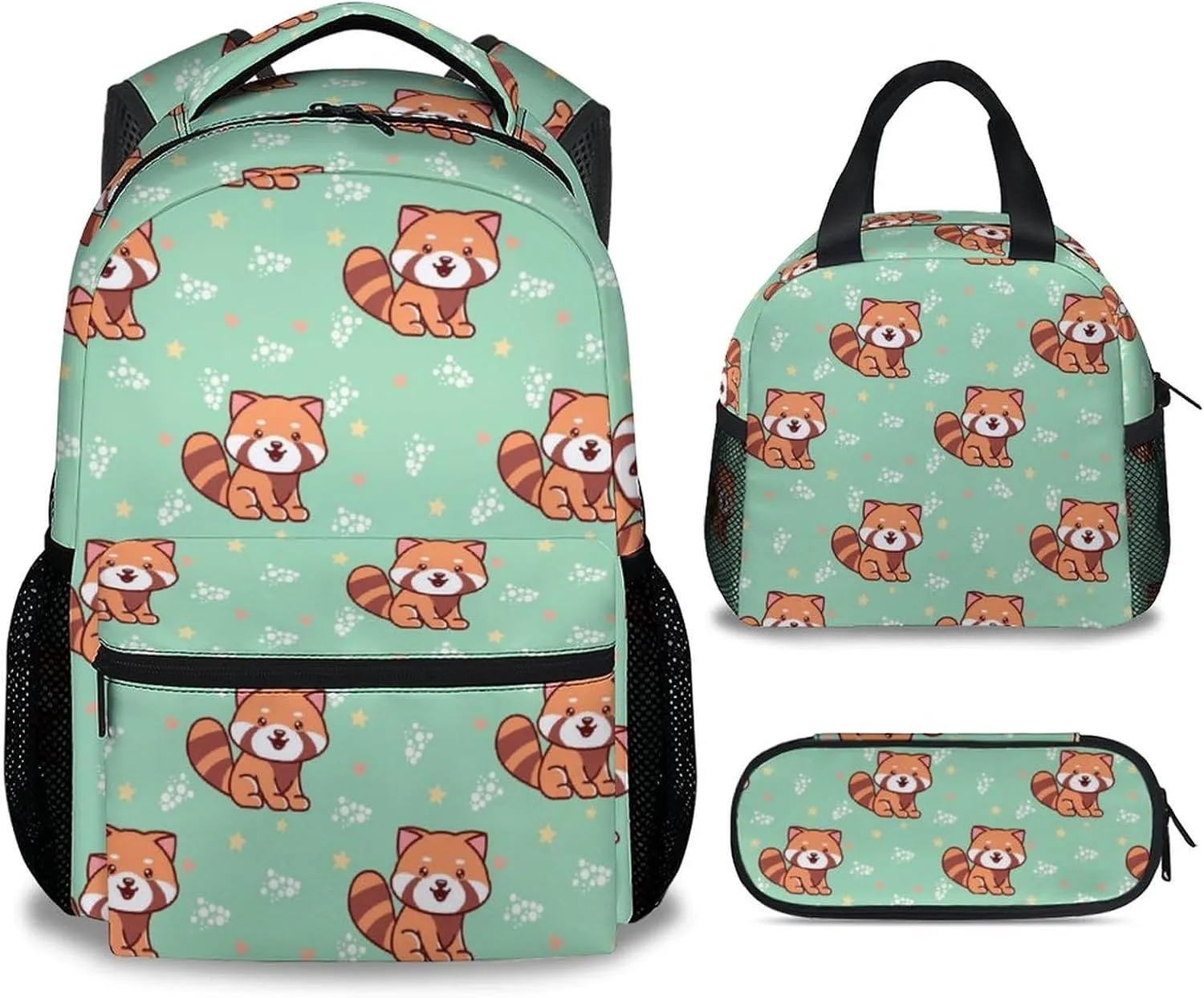 Red Panda Backpack with Lunch Box and Pencil Case for Girls Boys, 16 Inch School Bookbag with Adjustable Straps, Travel Bag Durable, Lightweight, Large Capacity