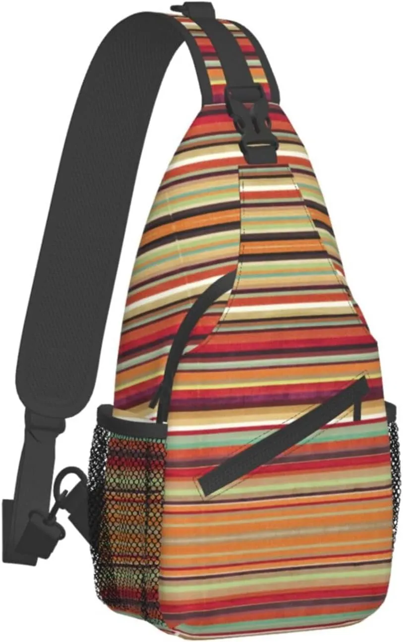 Red Stripe. Printed Canvas Sling Bag Crossbody Backpack, Hiking Daypack Chest Bag For Women Men