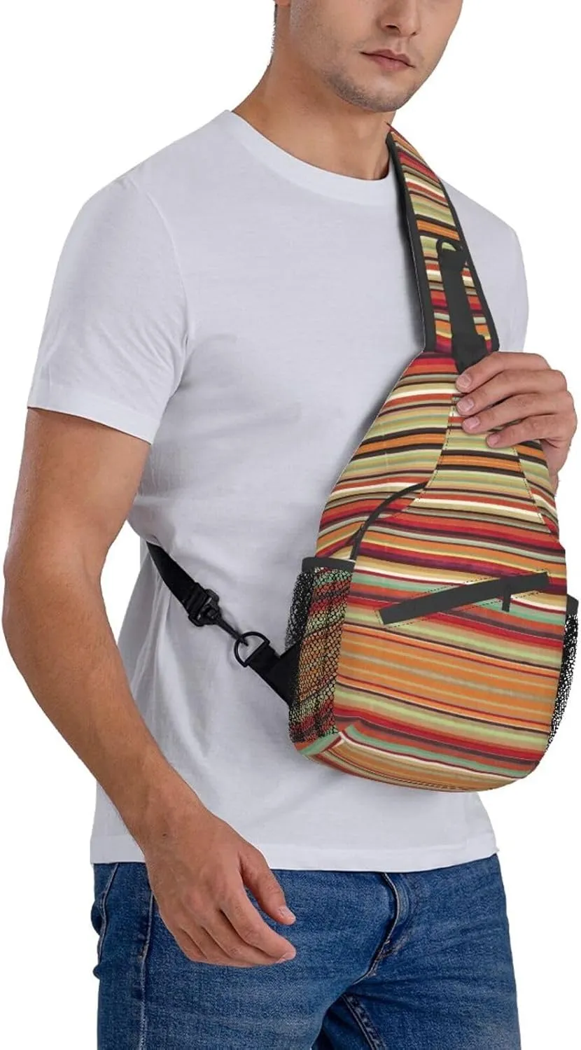 Red Stripe. Printed Canvas Sling Bag Crossbody Backpack, Hiking Daypack Chest Bag For Women Men