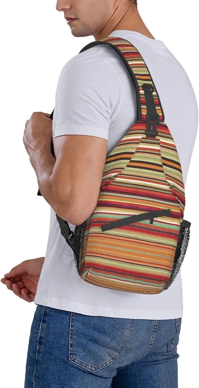 Red Stripe. Printed Canvas Sling Bag Crossbody Backpack, Hiking Daypack Chest Bag For Women Men