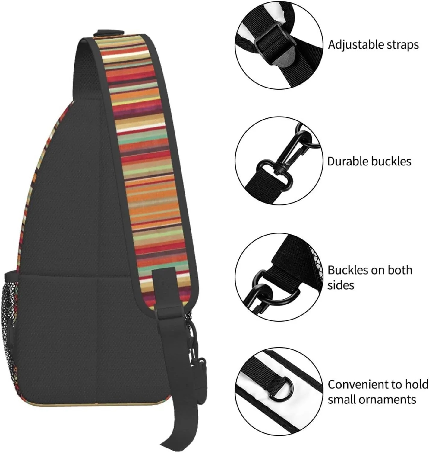 Red Stripe. Printed Canvas Sling Bag Crossbody Backpack, Hiking Daypack Chest Bag For Women Men