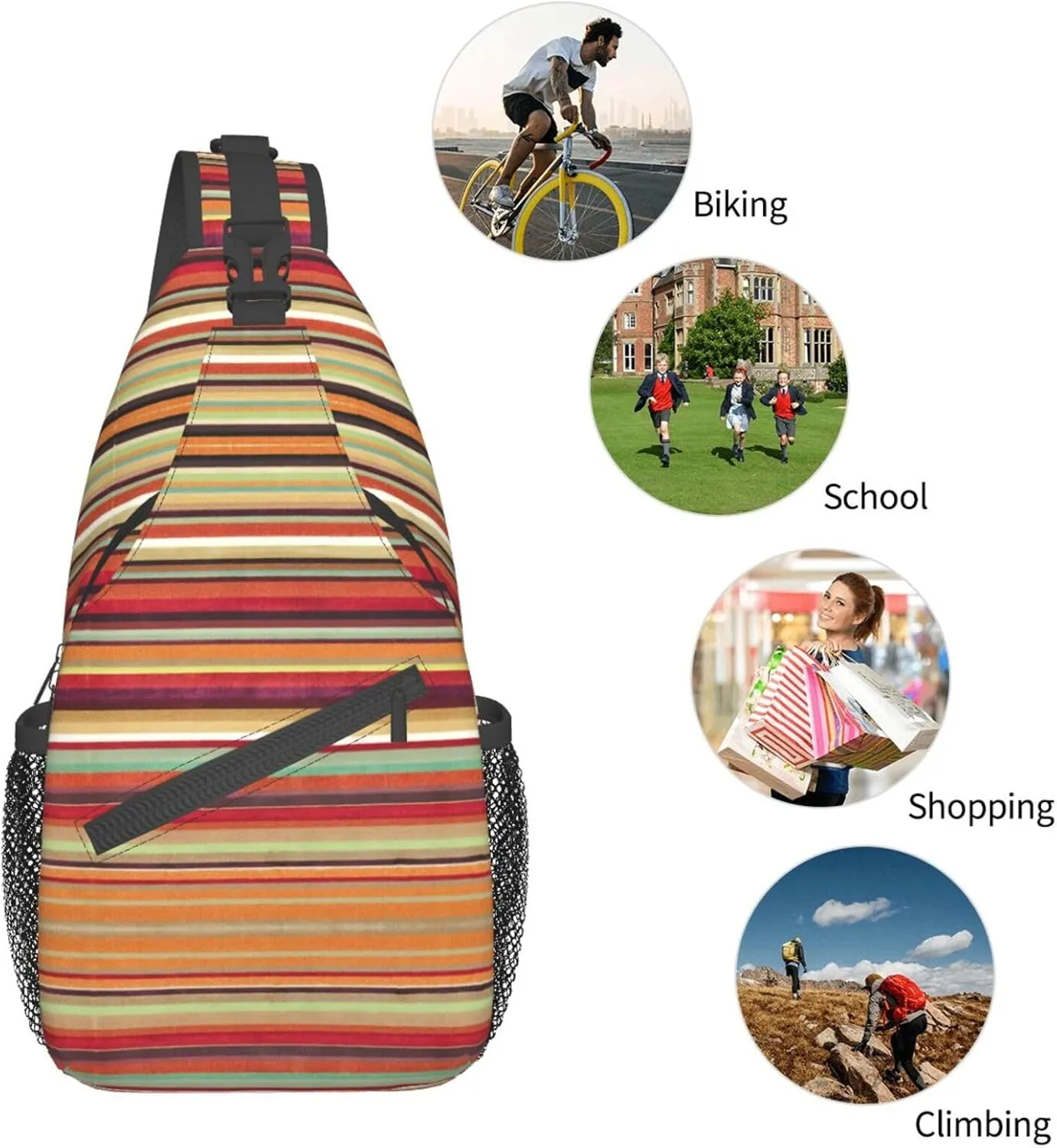 Red Stripe. Printed Canvas Sling Bag Crossbody Backpack, Hiking Daypack Chest Bag For Women Men