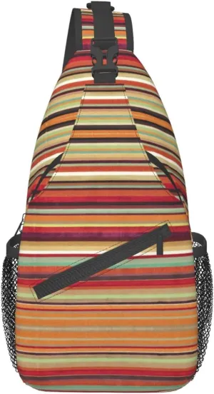 Red Stripe. Printed Canvas Sling Bag Crossbody Backpack, Hiking Daypack Chest Bag For Women Men