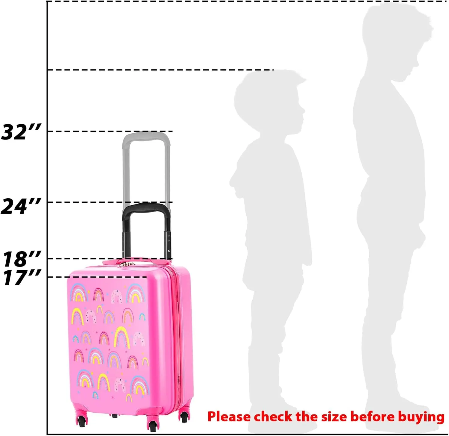 Redbaker 6 Pcs Kids Luggage Set 17 Inch Kids Rolling Luggage Double Pattern Suitcase for Girls Boys Gift(Pink,Rainbow Style)