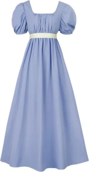 Regency Dresses for Women with Satin Sash Ruffled Puff Sleeve Empire Waist Dress Gown