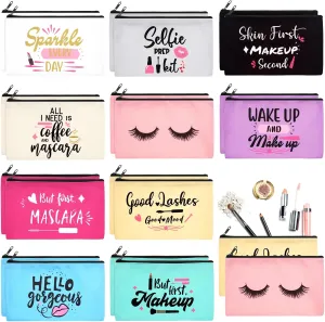 Reginary 20 Pcs Canvas Cosmetic Bag Inspirational Quotes Makeup Bags with Zipper Encouragement Travel Toiletry Pouch Appreciation Gift for Women,7 x 4.3 Inch(Bright Color,Hello Gorgeous)