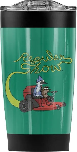 Regular Show Mordecai and Rigby Mower Stainless Steel Tumbler 20 oz Coffee Travel Mug/Cup, Vacuum Insulated & Double Wall with Leakproof Sliding Lid | Great for Hot Drinks and Cold Beverages