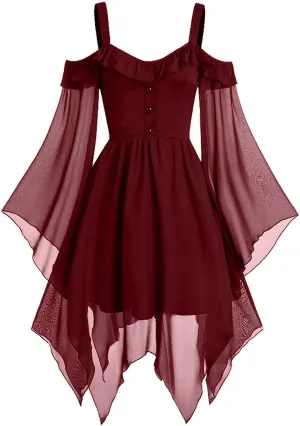 Renaissance Gothic Off Shoulder Lace Dress - Women's Medieval Costume for Halloween
