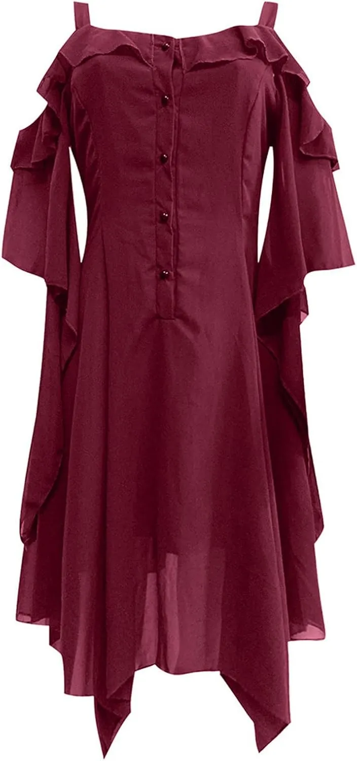 Renaissance Gothic Off Shoulder Lace Dress - Women's Medieval Costume for Halloween