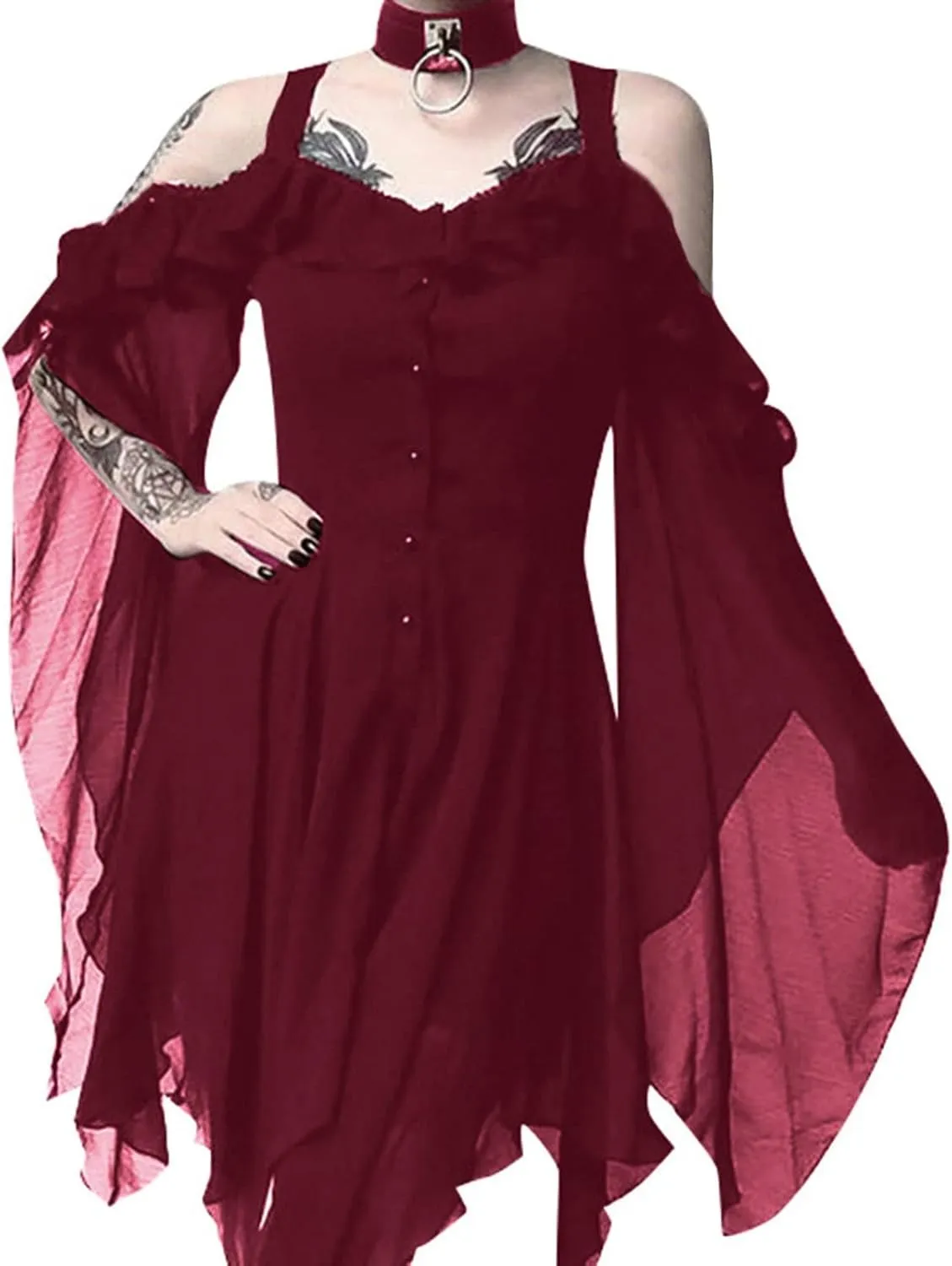 Renaissance Gothic Off Shoulder Lace Dress - Women's Medieval Costume for Halloween