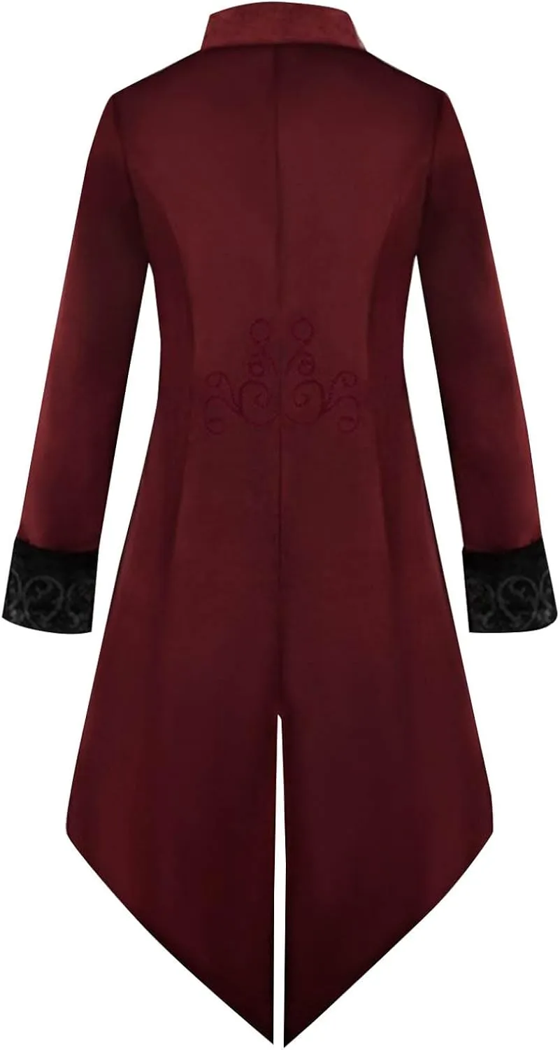 Renaissance Slim Coat Mens Gothic Vintage Jacket Medieval Overcoat Victorian Slit Tailcoat Halloween Cosplay Uniform