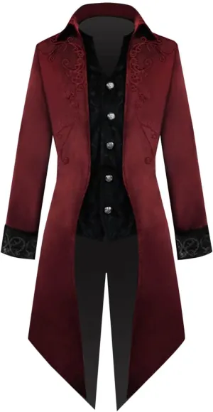 Renaissance Slim Coat Mens Gothic Vintage Jacket Medieval Overcoat Victorian Slit Tailcoat Halloween Cosplay Uniform