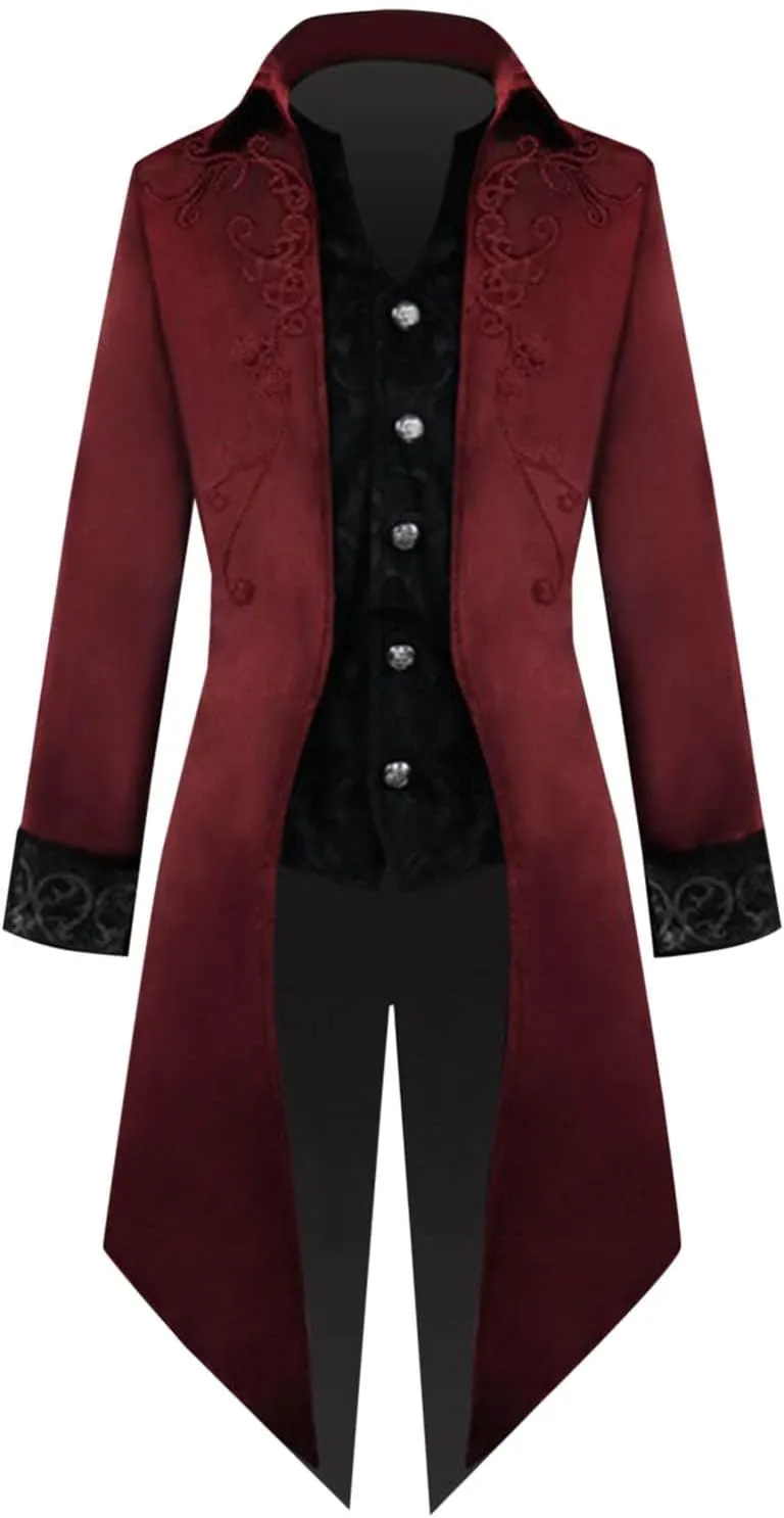 Renaissance Slim Coat Mens Gothic Vintage Jacket Medieval Overcoat Victorian Slit Tailcoat Halloween Cosplay Uniform